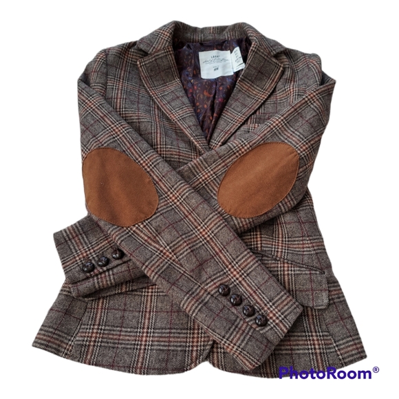 H&M Jackets & Blazers - H&M L.O.G.G women's vest jacket plaid woolblend tweed blazer size 2